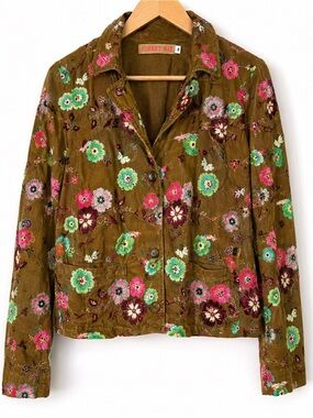 Johnny Was Floral Embroidered Canvas Jacket Medium Boho